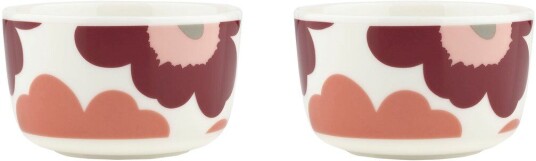 Marimekko Unikko skål 2,5 dl 2 pack White dark cherry salmon red Marimekko Unikko skål 2,5 dl 2 pack White dark cherry salmon red