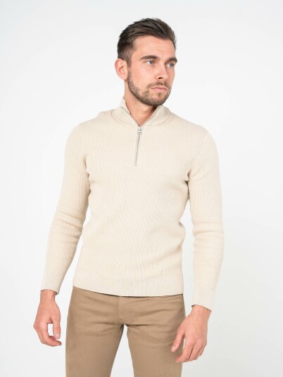 Only & Sons Phil Reg Cotton Half Zip Knit Beige XL