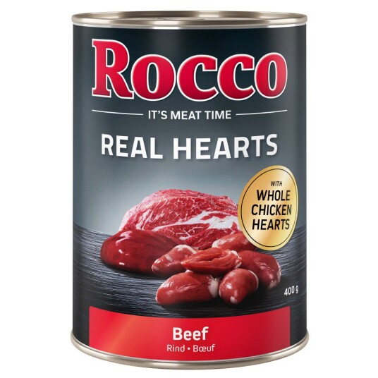 Økonomipakke Rocco Real Hearts 12 X 400 G Storfekjøtt Med Hele Kyllinghjerter