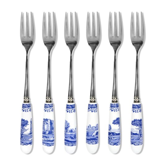 Spode Blue Italian dessertgaffel 6-pakning Keramikk-rustfritt stål 1738296-01-0 1738297-01-0