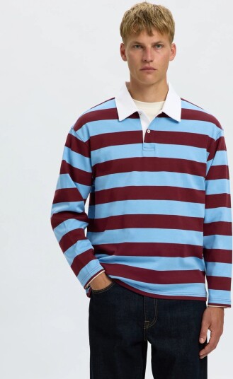 Selected Slhrelaxcasper Ls Stripe Polo Burgundy S