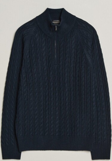 Boss BLACK Furore Wool/Cashmere Cable Half Zip Dark Blue