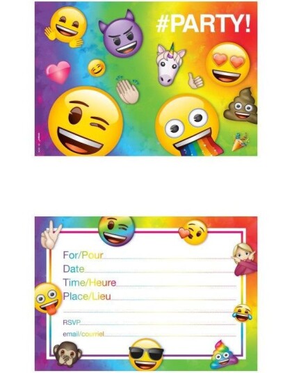 8 stk Invitasjoner med Konvolutter Emoji Party
