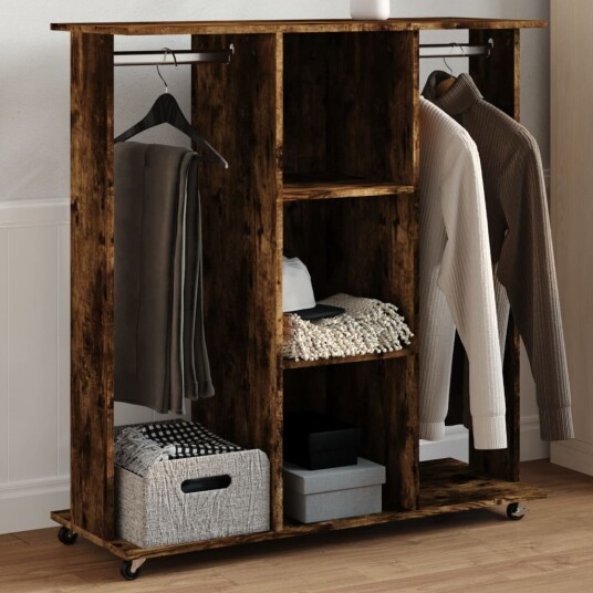 Garderobe med hjul røkt eik 102x38x110 cm konstruert tre 848035