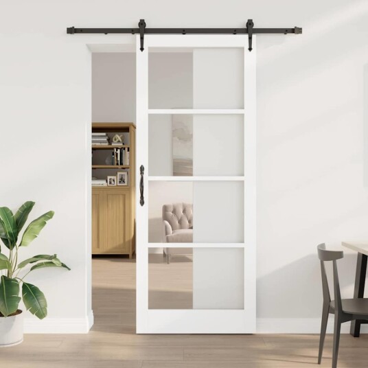 vidaXL Skyvedør med hardware sett Hvit 93x232 cm Solid Tre Furu