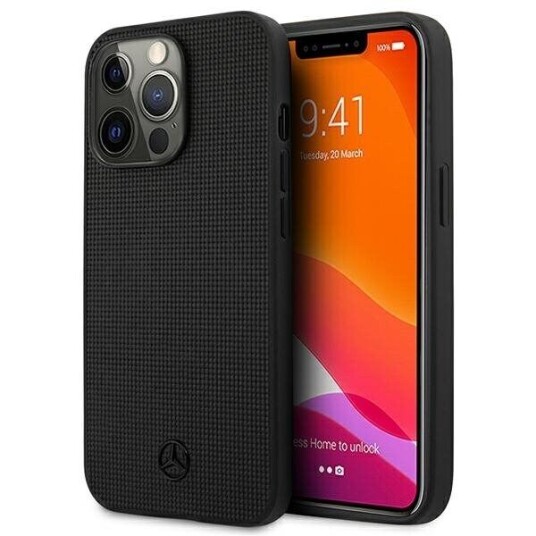 Mercedes-Benz Lærdeksel til iPhone 13 Pro med Metalllogo - Svart