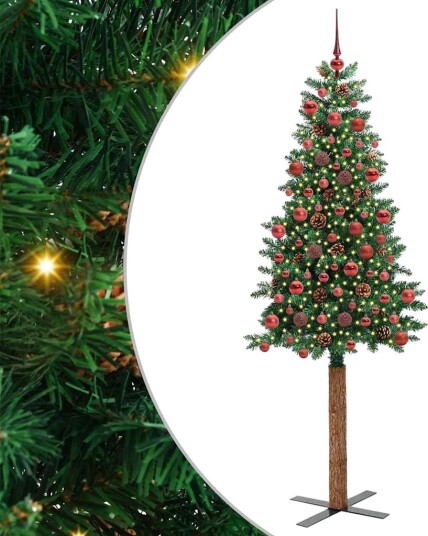  Slim juletre med 300 LED grønn 180 cm PVC og Massivt Furu tre