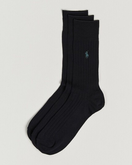 Ralph Lauren Polo 3 Pack Egyptian Rib Crew Socks Black