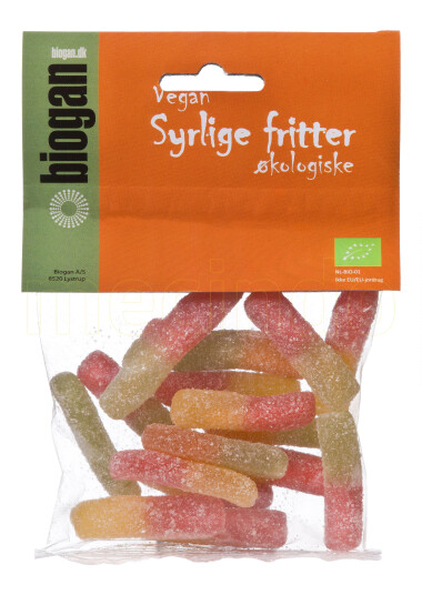 Biogan Syrlige Pomfritter Gelatinfri Gelegodteri 75g Biogan Syrlige Pomfritter Gelatinfri Gelegodteri 75g