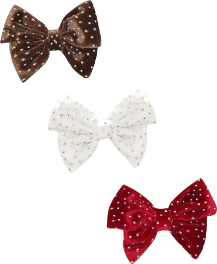 Hust and Claire Hårspenner m. Sløyfe 3-pack Velur HCFaia Hust and Claire OneSize Hårpynt Brun Hvit Rød