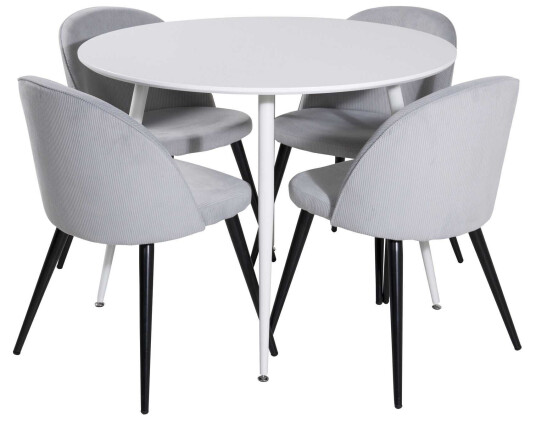 Venture Design Plaza & Velvet spisegruppe Hvit/svart 4 st stoler & bord 100 cm