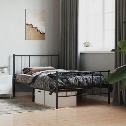 vidaXL Sengeramme i metall med hode- og fotgavl svart 90x200 cm 8720845788643