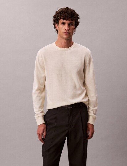 Calvin Klein Ls 100% Merino Crew 14Gg Cream L