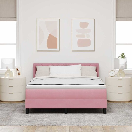 Box Spring Seng med Madrass Rosa 160x200 cm Fløyel
