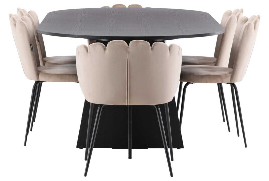 Venture Design Bootcut Oval & Limhamn spisegruppe Beige/svart 4 stoler & bord 230 x 115 cm