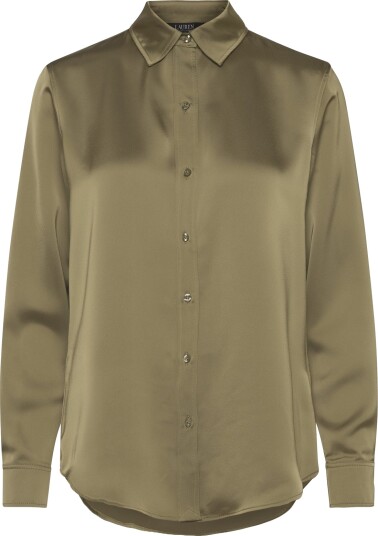 Lauren Ralph Lauren Classic Fit Satin Charmeuse Shirt   Green   S