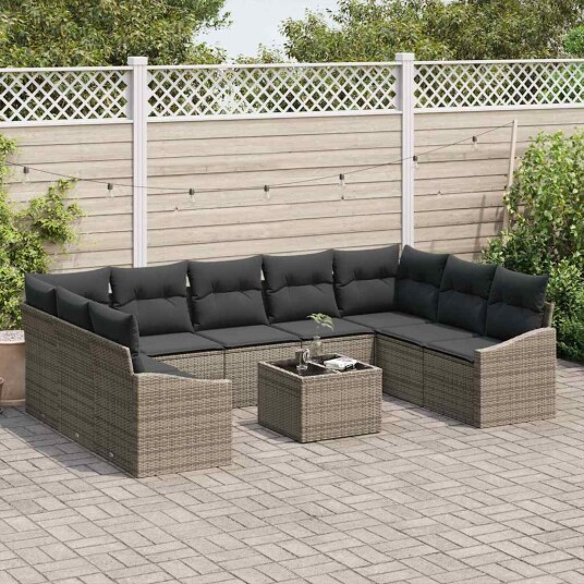 vidaXL Hagesofa Set 9 stk. Lysegrå polyrotting