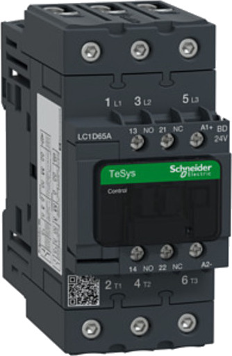 Schneider Electric Tesys d contactor lc1d65abd 3p 65a ac-3 30kw@400v 1no+1nc aux contact 24v dc coil (3389119409094)