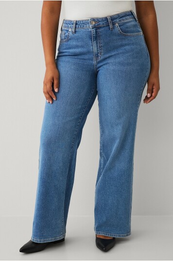 Ellos Plus collection Jeans med vide ben og høy midje Blå Ellos Plus collection Jeans med vide ben og høy midje Blå