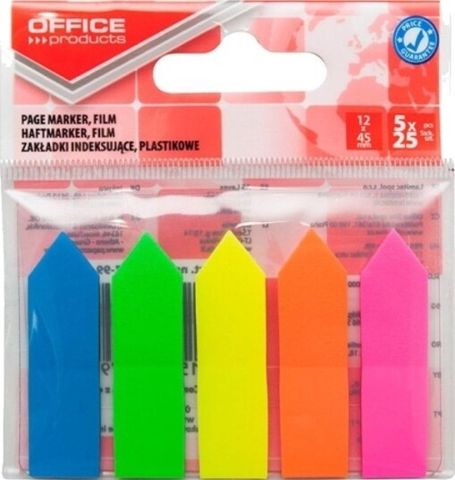 Office Products Indeksfaner Med Pil Pp 12X45 Mm 5X25 Ark Blandede Farger