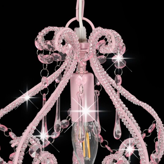 Taklampe med perler rund E14 - rosa