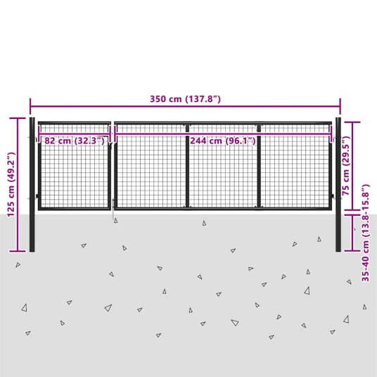 vidaXL Hageport stål 350x75 cm antrasitt