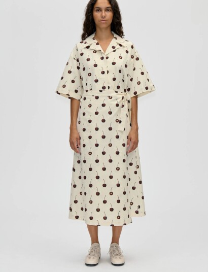 STINE GOYA Crisp Stripe Shirting Workwear Midi Dress   Cream   L