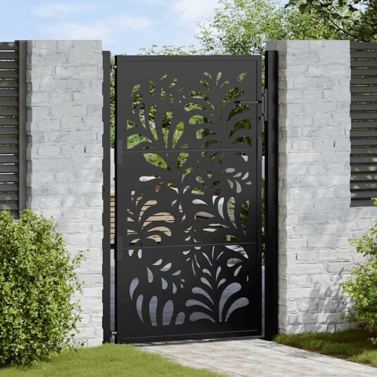Hageport svart 105x155 cm stål bølgedesign