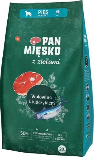 Pan Miesko Tørrfôr For Hund Med Urter Og Tunfisk Voksne S Biff 20 kg