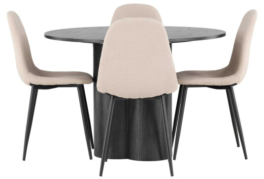 Venture Design Olivia & Polar spisegruppe Beige/svart 4 stoler & bord 110 cm