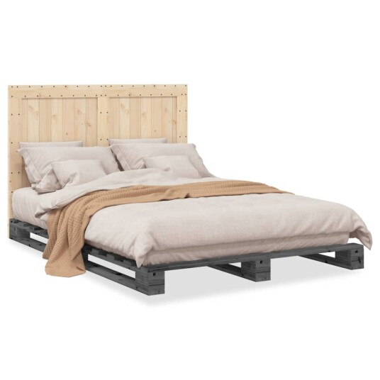 Sengeramme med hodegavl grå 160x200 cm heltre furu 3281547