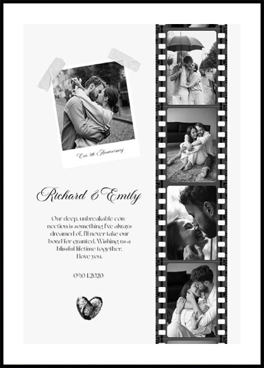 Romantic Couple Black and White Photo Strip Plakat Plakat / 100x150cm