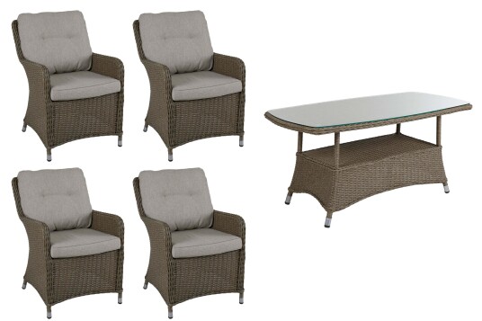 Brafab Hornbrook spisegruppe 4 matstoler & spisebord 150 cm Beige med sand pute