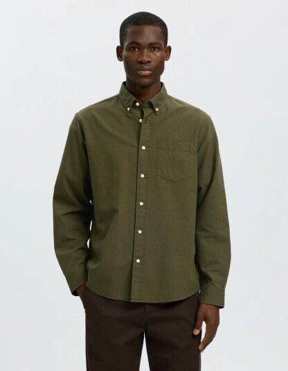 Selected Slmregcole Rick Ox Shirt Ls Noos Khaki green M
