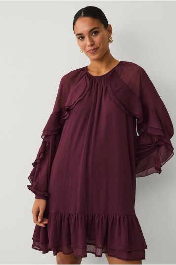 Vila   Kjole viBinna O neck L/S Frill   Rød