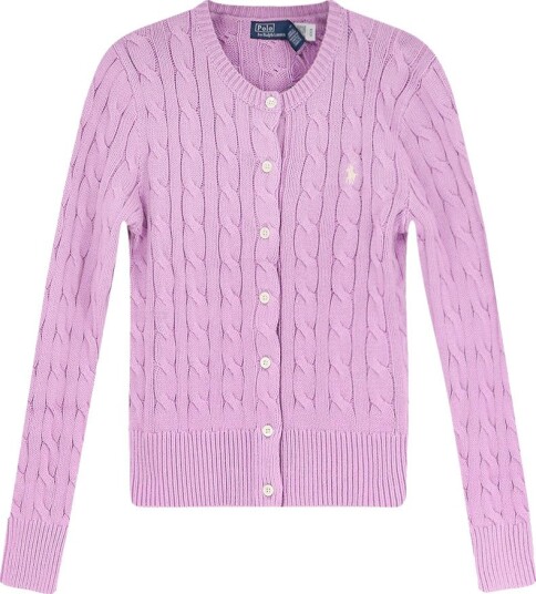 Polo Ralph Lauren Cable-Knit Cotton Crewneck Cardigan - Purple - L