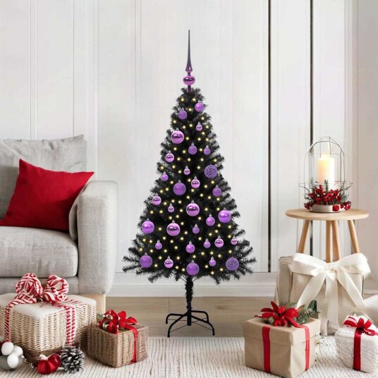  Juletre med 150 LED med stativ Svart 120 cm PVC