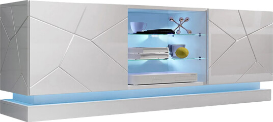 Qiu TV Benk 40x160 cm LED belysning Hvit/Høyglans
