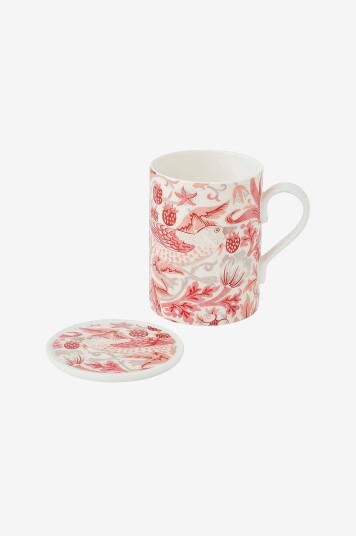 Spode - Krus og underlagssett Morris og Co Strawberry Thief Madder - Rød