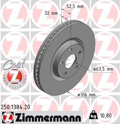 Bremseskive ZIMMERMANN 250.1384.20