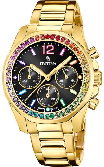 Festina Dameklokke F20609 3 Boyfriend Sort/Gulltonet stål Ø38.1 mm Festina Dameklokke F20609 3 Boyfriend Sort/Gulltonet stål Ø38.1 mm