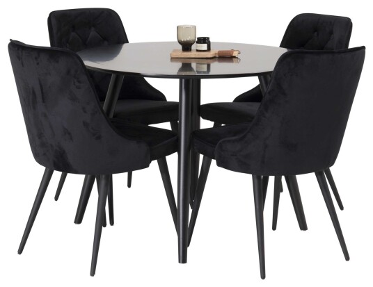 Venture Design Plaza & Velvet spisegruppe Svart/svart 4 st stoler & bord 100 cm