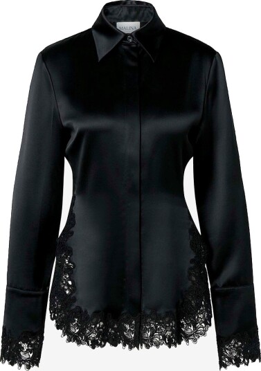 By Malina Skjorte Malou Satin Lace Hem Shirt Svart
