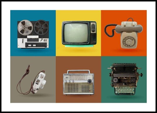 Vintage Colorful Tech Grid Retro Gadgets Plakat Plakat / 100x150cm