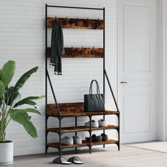 Klesstativ med skooppbevaring røkt eik 90x34x184 cm 8721012196162