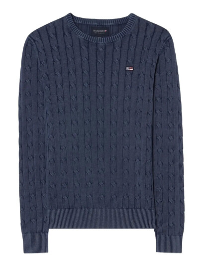 Lexington Clothing Cotton Faded Cable Knitted Sweater   Navy   XL