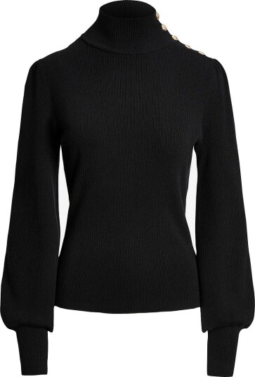 Lauren Ralph Lauren Button Trim Mockneck Sweater Black L