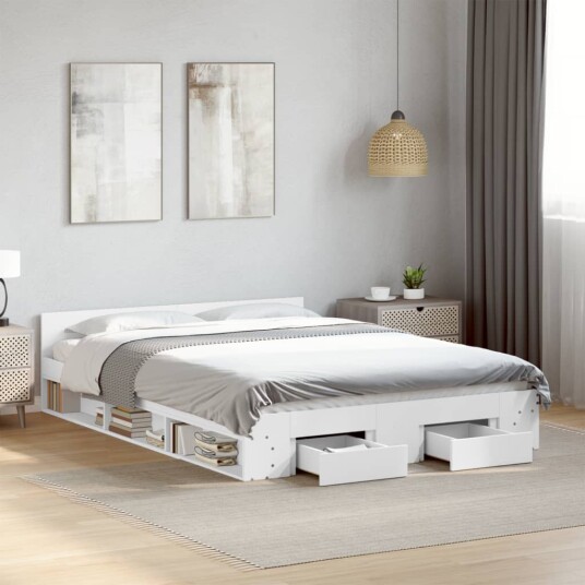  Sengeramme høyglans hvit 140x200 cm konstruert tre 8721102624018