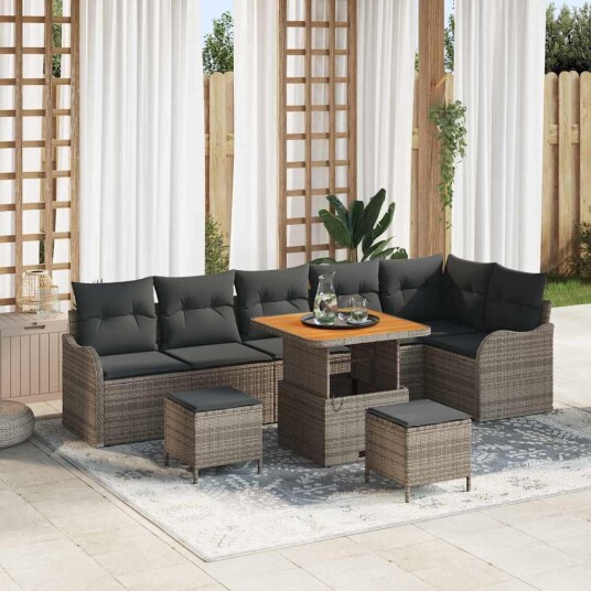 vidaXL Hagesofa Set 9 stk. 8-Antall seter Grå
