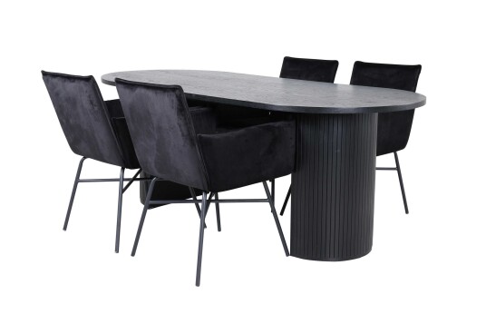 Venture Design Bianca & Petra spisegruppe Svart/svart 4 stoler & bord 200 x 90 cm